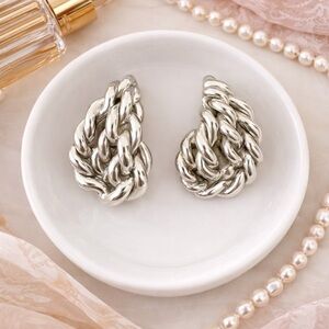 E&L Israel Sterling Silver Braided Cable Earrings Chunky Statement Vintage Luxe